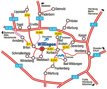 Karte Region um Willingen